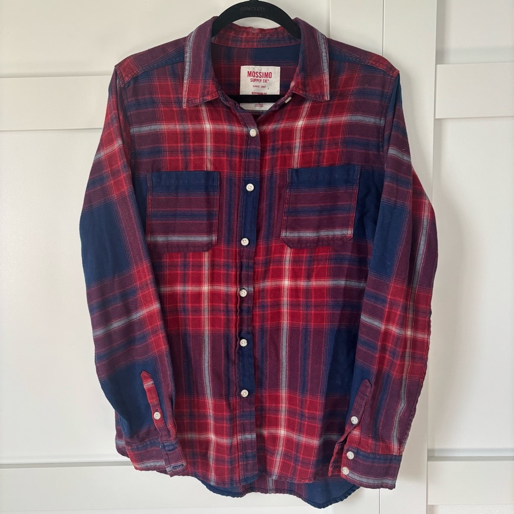 Mossimo Supply Co. Men's Red and Blue Checkered Shirt